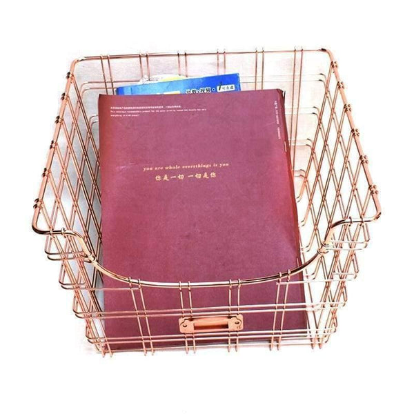 Planet Gates Rose Golden Office School Supplies Desk Accessories Organizer File Tray Iron Book Holder Mesh Wire with Wood Tag Holder