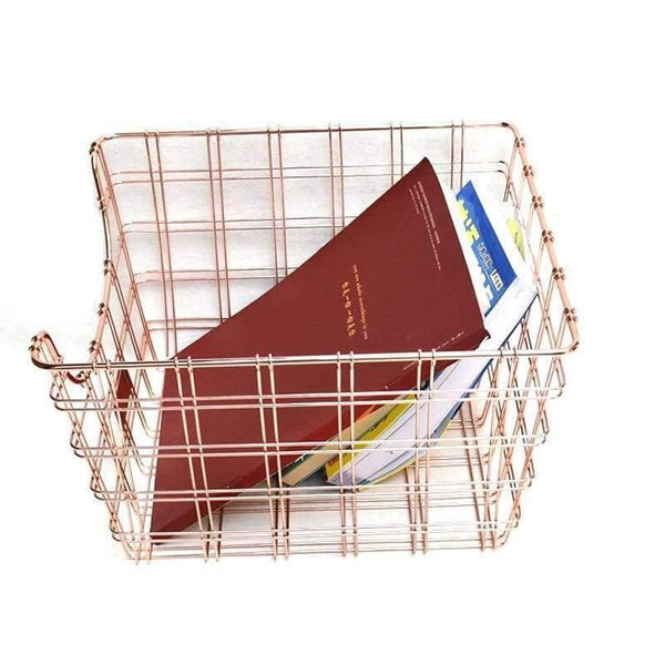 Planet Gates Rose Golden Office School Supplies Desk Accessories Organizer File Tray Iron Book Holder Mesh Wire with Wood Tag Holder