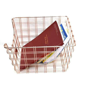 Planet Gates Rose Golden Office School Supplies Desk Accessories Organizer File Tray Iron Book Holder Mesh Wire with Wood Tag Holder