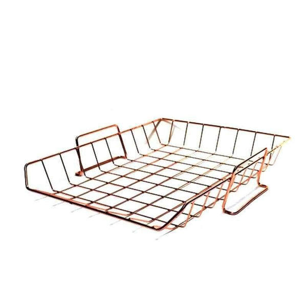 Planet Gates Rose Golden Office School Supplies Desk Accessories Organizer File Tray Mesh Wire Metal Document Tray Stackable File Tray