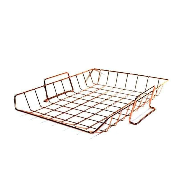 Planet Gates Rose Golden Office School Supplies Desk Accessories Organizer File Tray Mesh Wire Metal Document Tray Stackable File Tray