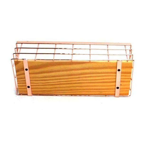 Planet Gates Rose Golden Office School Supplies Desk Accessories Organizer Small File Tray Iron Holder Mesh Wire with Wood Bottom