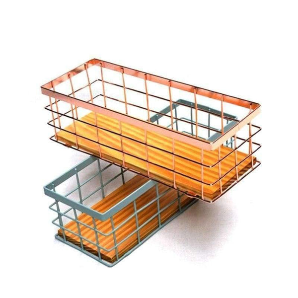 Planet Gates Rose Golden Office School Supplies Desk Accessories Organizer Small File Tray Iron Holder Mesh Wire with Wood Bottom
