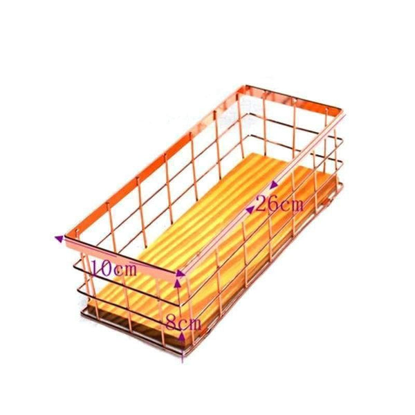 Planet Gates Rose Golden Office School Supplies Desk Accessories Organizer Small File Tray Iron Holder Mesh Wire with Wood Bottom
