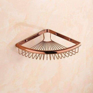 Planet Gates Rose Golden Single Bathroom Shelves Pure Copper Corner Triangle Basket Single Double Layer With Hooks Cosmetic Rack Shower Shampoo Accessorie