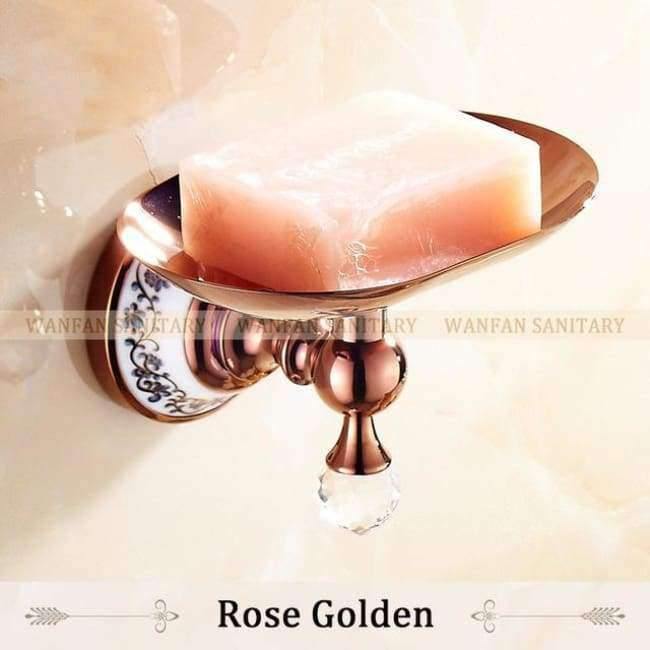 Planet Gates Rose Golden Soap Dishes Gold Color Wall Mounted Soap Holder Antique Brass Soap Dish for WC Bathroom Accessories Black Bath Products 6309