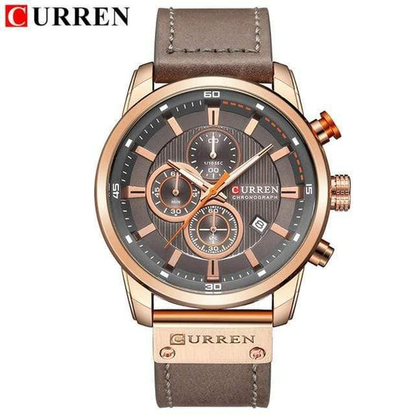 Planet Gates rose gray Fashion Leather Strap Quartz Men Watches Casual Date Business Male Wristwatches Clock Montre Homme