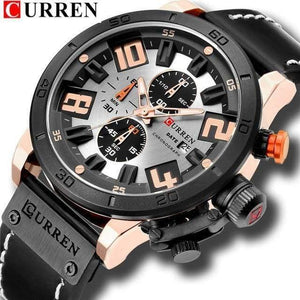 Planet Gates rose gray Mens Watches Fashion Chronograph Quartz Digital Wristwatch CURREN Leather Strap Watch With Waterproof 30M Reloj Hombre