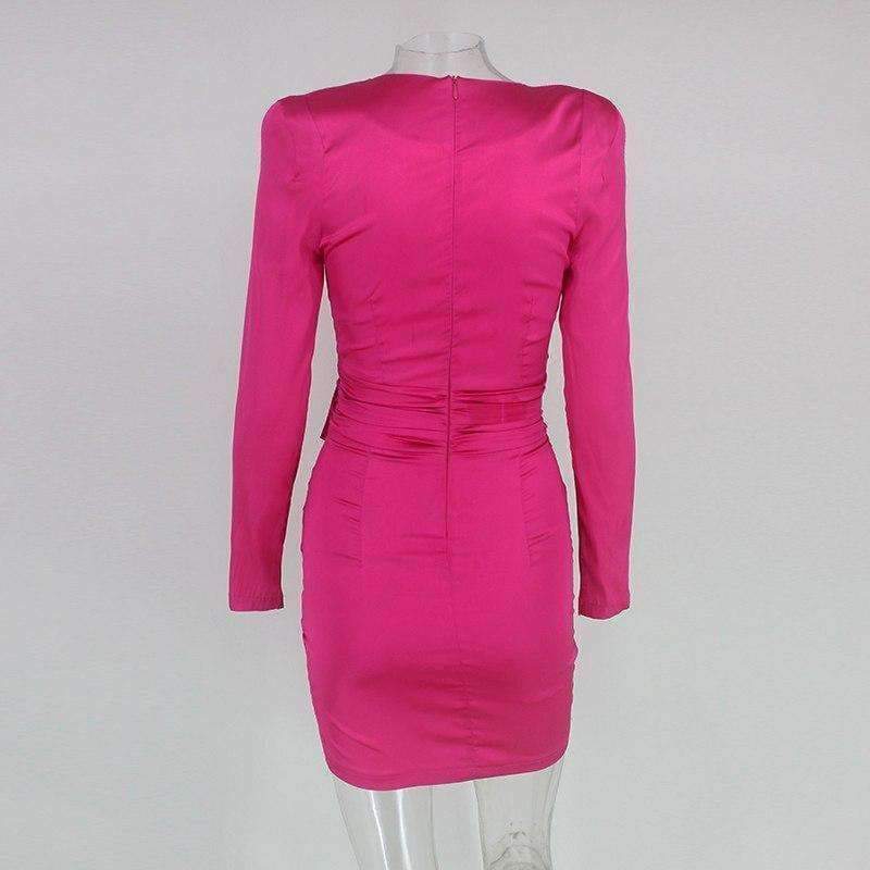 Planet Gates Rose / L Autumn Women Dress Mini Solid V Neck Sexy Dresses Solid Bodycon Elegant Long Sleeve Party Swimwear Woman Kylie Jenner Dress