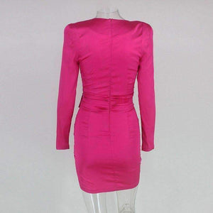 Planet Gates Rose / L Autumn Women Dress Mini Solid V Neck Sexy Dresses Solid Bodycon Elegant Long Sleeve Party Swimwear Woman Kylie Jenner Dress