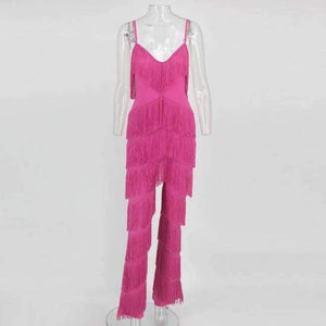 Planet Gates Rose / L Pink Red Tassel Long Backless Jumpsuits For Women 2018 Spaghetti Strap Summer Womens Rompers Sexy Elegant Jumpsuit