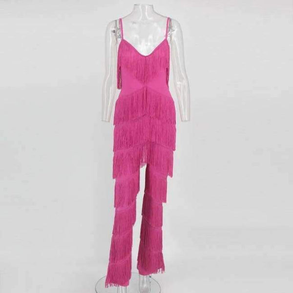 Planet Gates Rose / L Pink Red Tassel Long Backless Jumpsuits For Women 2018 Spaghetti Strap Summer Womens Rompers Sexy Elegant Jumpsuit