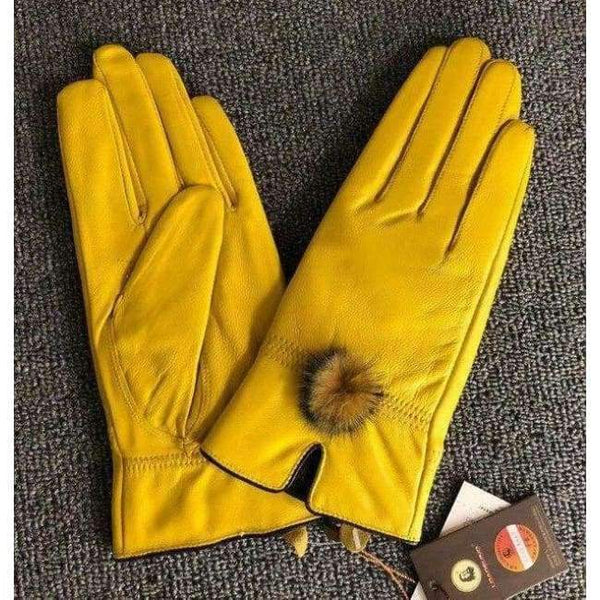 Planet Gates rose / One Size 15 off Color genuine leather gloves female sheepskin gloves women's thin thermal mink hair ball 2017 new