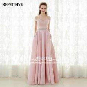 Planet Gates rose pink in stock / 2 A-line Long Evening Dress Vintage Off The Shoulder Prom Dresses Crystal Belt Robe De Soiree 2017