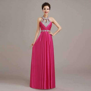 Planet Gates rose red / 2 Vestido de Festa de Casamento 2018 Long Crystal Bridesmaid Dresses for Wedding Party Satin Dress Formal Prom Party Gowns