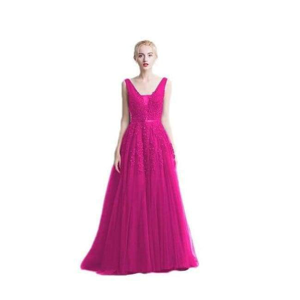 Planet Gates Rose red / 2 Wine Red Lace Beading Long Evening Dress Backless Bridal V neck Sleeveless Transparent Banquet Sexy Prom Dress
