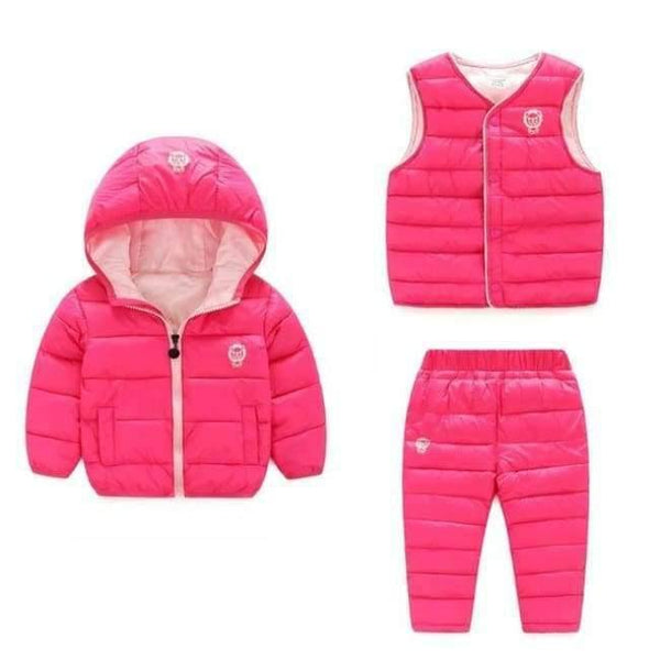 Planet Gates rose red / 2T Winter Kids Clothing Sets Warm Duck Down Jackets Clothing Sets Baby Girls & Baby Boys Down suit 3pcs Coats Vest Pants Overcoat