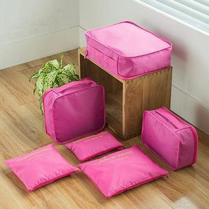 Planet Gates rose red 6PCS/Set  Fashion Big Capacity Zipper  Nylon Waterproof  Women Travel Bag Luggage Organizer Packing Bag Cube Men Journey Bag