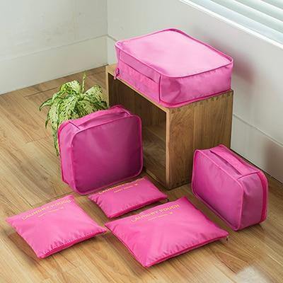 Planet Gates rose red 6PCS/Set  Fashion Big Capacity Zipper  Nylon Waterproof  Women Travel Bag Luggage Organizer Packing Bag Cube Men Journey Bag