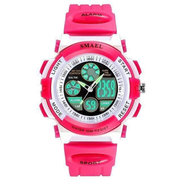 Planet Gates Rose Red Dual Brand Children Watches For Girls Digital Lcd 50m Waterproof Wristwatches Led Student Gift