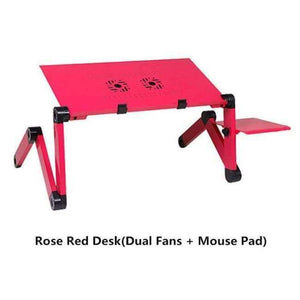 Planet Gates Rose Red Dual Fans Portable Adjustable Laptop Standing Desk for Bed Sofa Folding Laptop Table Notebook Desk With Mouse Pad for Office