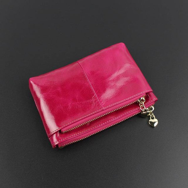 Planet Gates Rose Red Leather Wallets Coin With Zipper Solid Women Wallet Genuine Cow Leather Small Luxury Brand Female Purse Fashion