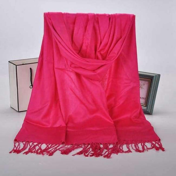 Planet Gates Rose Red New Winter Women 60cm*170cm Black Red Solid Color Muslim Hijab Foulard Viscose Scarf Wrap With Tassel