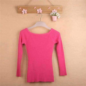 Planet Gates Rose Red / One Size Autumn and Winter basic Women Sweater slit neckline Strapless Sweater thickening sweater top thread slim C0320