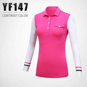 Planet Gates Rose red / S New Arrival PGM Golf Lady Long Sleeved T Sun Protection Bottoming Coat Lady Splicing T Shirt size S-XL