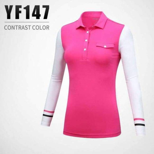 Planet Gates Rose red / S New Arrival PGM Golf Lady Long Sleeved T Sun Protection Bottoming Coat Lady Splicing T Shirt size S-XL