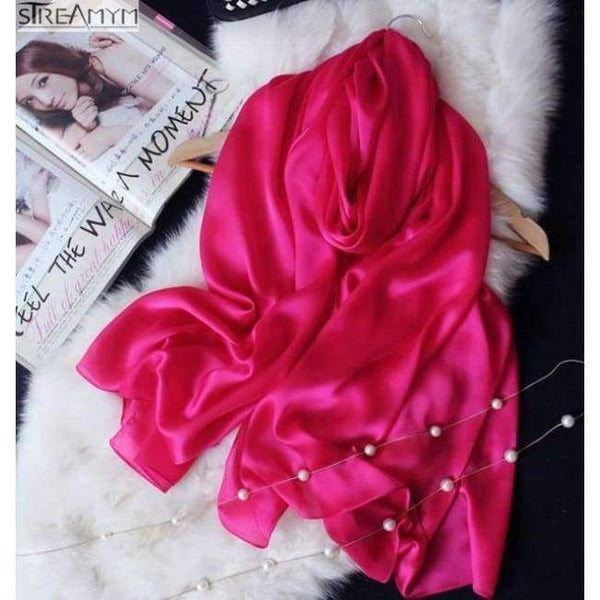 Planet Gates Rose Red Scarf Women 100% Natural Silk Wraps Shawls and Scarves 180*90cm Hijabs Solider Colors Beach Cover up