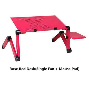 Planet Gates Rose Red Single Fan Portable Adjustable Laptop Standing Desk for Bed Sofa Folding Laptop Table Notebook Desk With Mouse Pad for Office