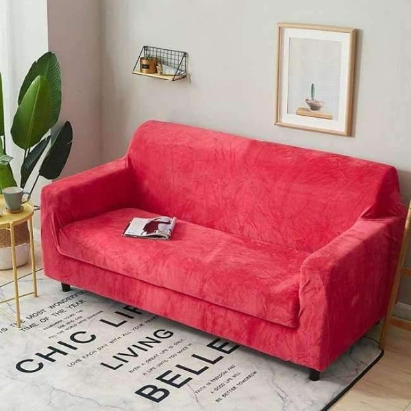 Planet Gates rose red / Single Seater Plush Sofa Cover 1pcs Velvet Solid Cover All-inclusive Sofa Elastic Fabric Couch Cover Grey Thick Slipcover Home Decor