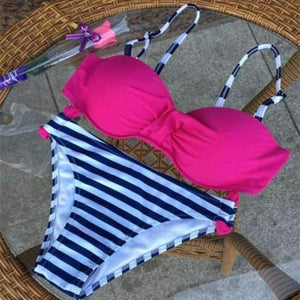 Planet Gates Rose Red Stripes / S S-XXL Swimwear Women Brazilian Bikini Push Up Swimsuit Female Biquini Women Swim Suit Beachwear Swimming Bathers