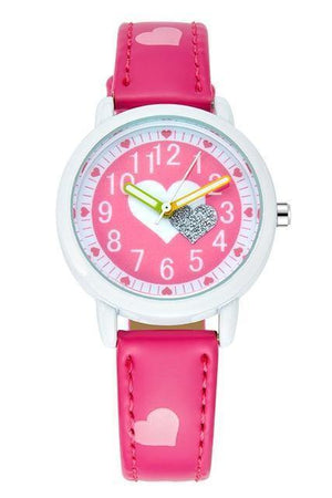 Planet Gates rose red watch Love Hearts child Watches Girl Leather Printing Strap Cartoon Kids Watch Students Quartz Wristwatch Casual Fashion