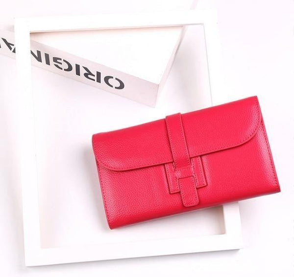 Planet Gates Rose-Red Womens Wallets and Purses Fashion Large Capacity Ladies Purse Cowhide Luxury Handbags Women Bags Designer