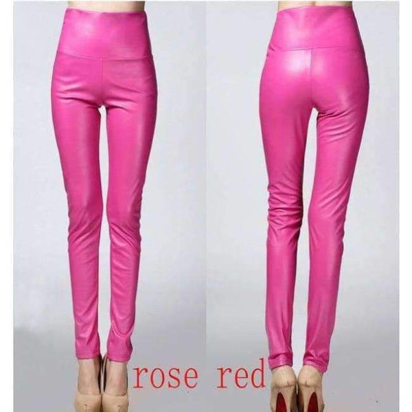 Planet Gates rose / S Autumn winter Women legging skinny PU leather pencil Leggings slim faux Leather Pants female fashion thick fleece trousers