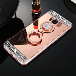 Planet Gates Rose / S6 Diamond Phone Case For Samsung Galaxy A3 A5 A7 J3 J5 J7 2016 2017 Mirror Case For Galaxy S8 Plus S7 S6 Edge Ring Holder