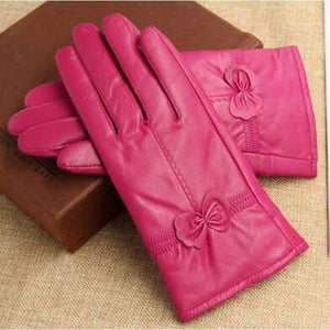 Planet Gates rose thick Leather sheepskin gloves quality genuine leather bow women's gloves thickening thin