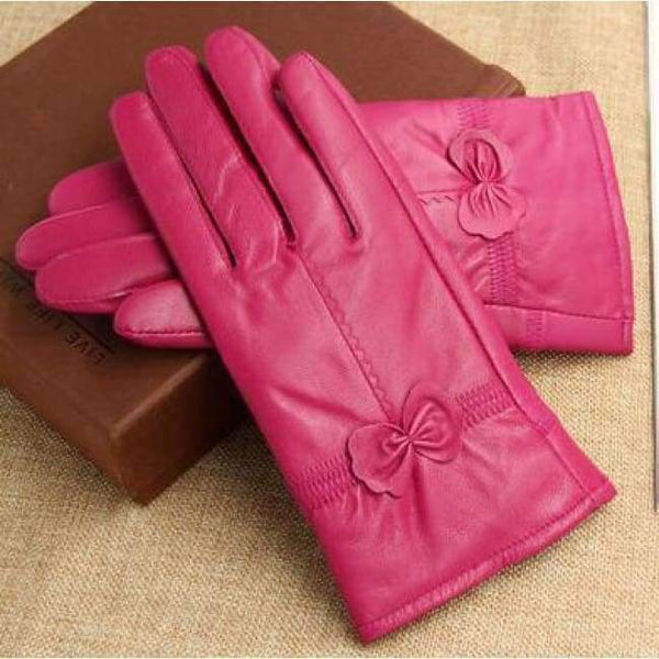 Planet Gates rose thick Leather sheepskin gloves quality genuine leather bow women's gloves thickening thin