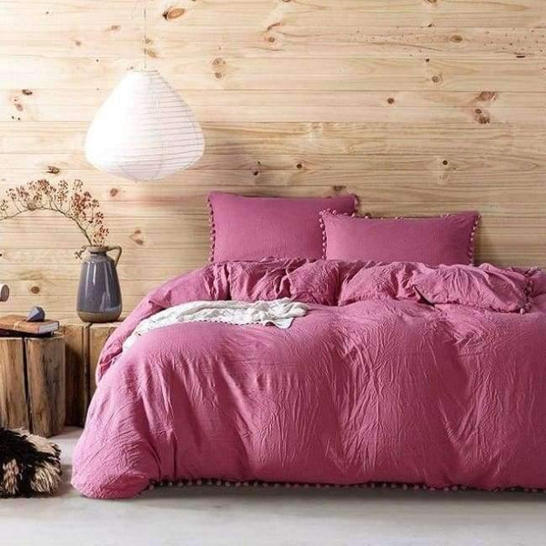 Planet Gates rose / UK Single  2pcs 2/3pc Pink Bedding Sets with Small Ball Microfiber Fabric Twin Double Queen King Duvet Cover Pillowcase Comfortable Home Textile