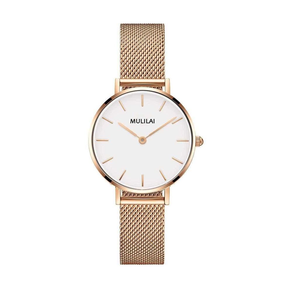 Planet Gates ROSE White Luxury Ultra Thin Gold Steel Mesh Watches Women Dress 32mm DW Style Fashion Quartz Lovers Watch's Gift for Girl