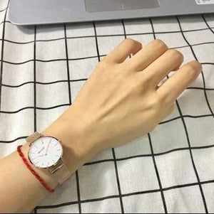 Planet Gates ROSE White Luxury Ultra Thin Gold Steel Mesh Watches Women Dress 32mm DW Style Fashion Quartz Lovers Watch's Gift for Girl