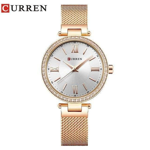 Planet Gates rose white Women's Bracelet Watches Rhinestones Case Shell Surface Ladies Clock black Stainless Steel Watchband