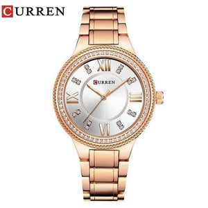 Planet Gates rose white Women's Casual Watches Waterproof Wristwatch Women Fashion Dress Rhinestone Stainless Steel Ladies Clock