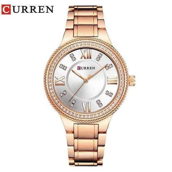 Planet Gates rose white Women's Casual Watches Waterproof Wristwatch Women Fashion Dress Rhinestone Stainless Steel Ladies Clock