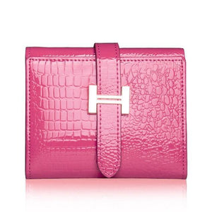 Planet Gates Rose Women Wallets Patent Cow Leather Alligator Pattern Hasp Short Wallet Genuine Leather Female Small Purse Red