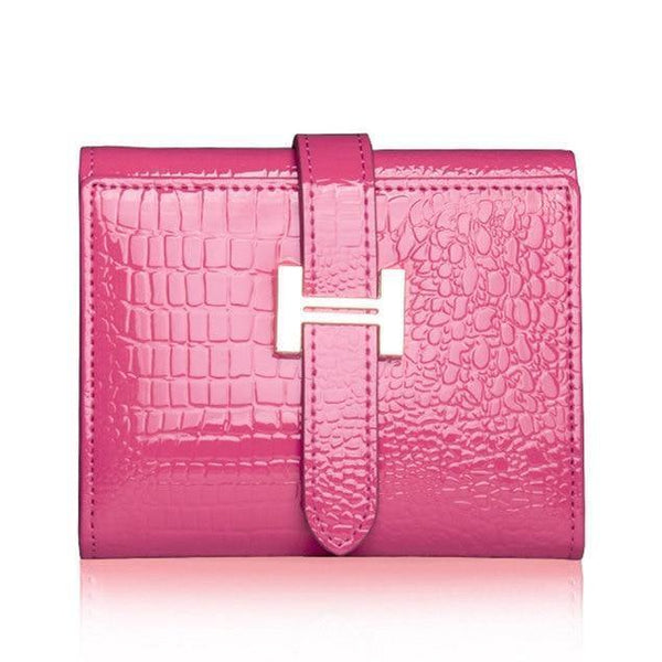 Planet Gates Rose Women Wallets Patent Cow Leather Alligator Pattern Hasp Short Wallet Genuine Leather Female Small Purse Red