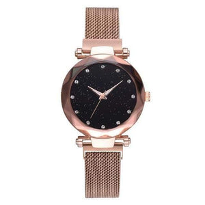 Planet Gates Rose Women Watches Mesh Ladies Clock Magnet Buckle Starry Diamond Geometric Surface Casual Dress Quartz Wristwatch