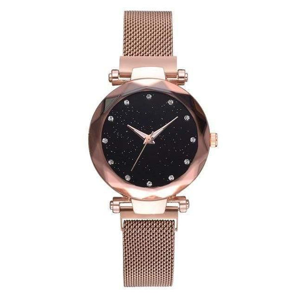 Planet Gates Rose Women Watches Mesh Ladies Clock Magnet Buckle Starry Diamond Geometric Surface Casual Dress Quartz Wristwatch